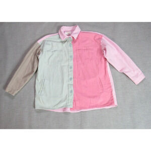 Cali 1850 Jacket Womens Small Colorblock Jean Denim Button Skater Biker Retro